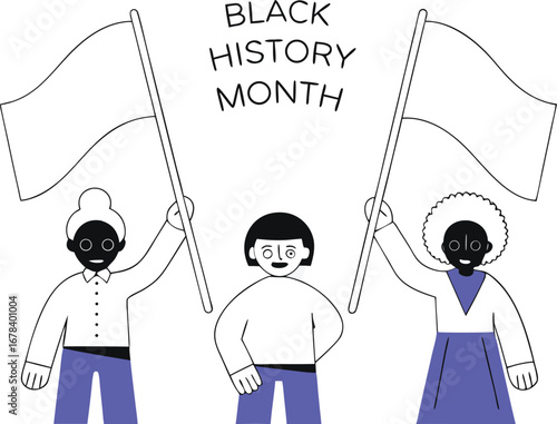 Illustration of people holding flags for black history month