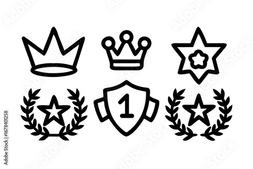 Vector art of collection of crown, star, shield and wreath icons