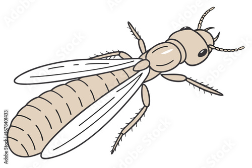 Cartoon Termite with Wings Depicted in a Simplistic and Illustrative Style, Focused on Anatomical Details and Wing Structure