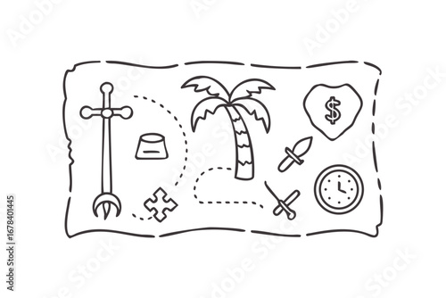 Vector art of hand drawn pirate treasure map in vector format