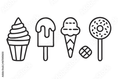 Vector art of outline illustration of various sweet treats