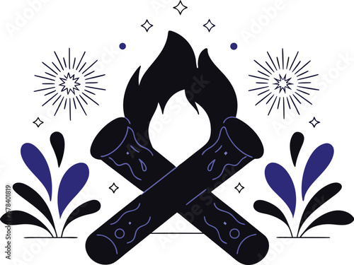 Illustration of a campfire with decorative elements
