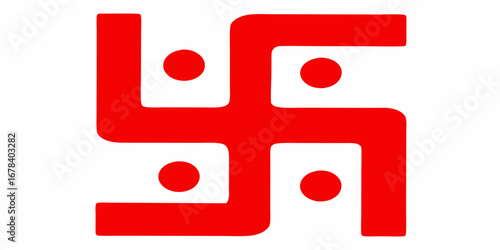 Red swastika symbol with four red dots on white background