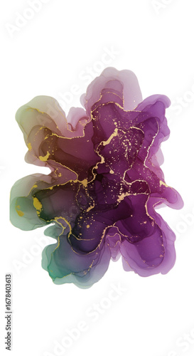 Abstract swirling colorful fluid nebula isolated on transparent background