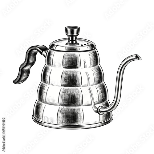 Classic Stainless Steel Gooseneck Kettle Illustration for Coffee Lovers