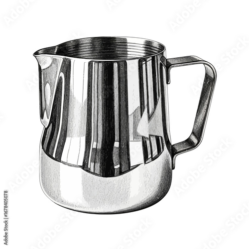 Detailed Monochrome Illustration of a Classic Metal Creamer Pitcher