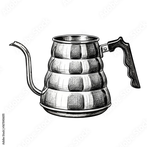 Hand drawn illustration showcasing a specialty coffee brewing kettle