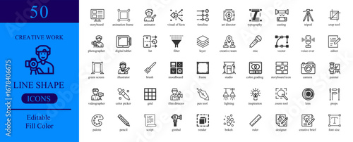 Vector art of creative work line shape icons vector design for your project and company needs, easy to use and customize