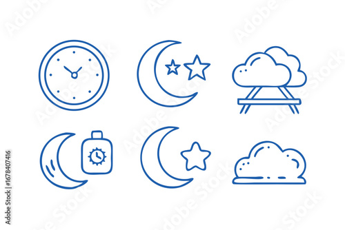 Illustration of clock, moon, star and cloud