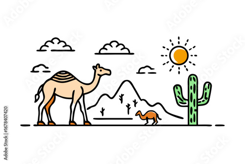 Illustration of desert landscape with camel