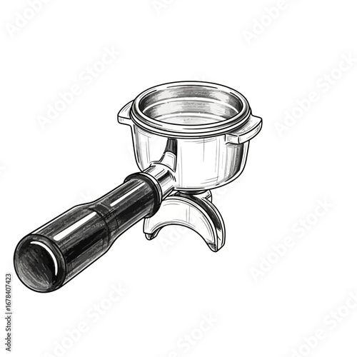 Stylized Coffee Portafilter Illustration for Beverage Preparation Concepts