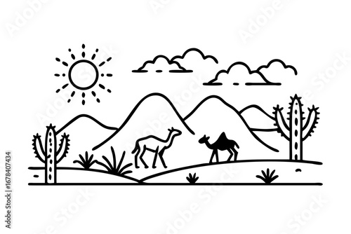 Illustration of desert landscape with camels
