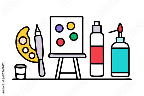 Vector art of art supplies and painting tools in flat design