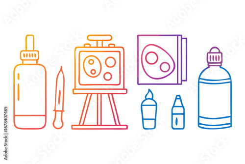 Vector art of art supplies and painting tools in line art