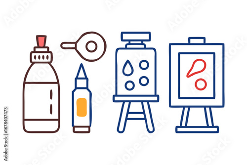 Vector art of art supplies and painting tools in line design