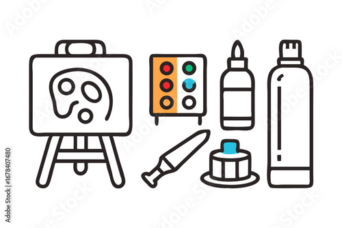 Vector art of art supplies vector illustration for artist studio