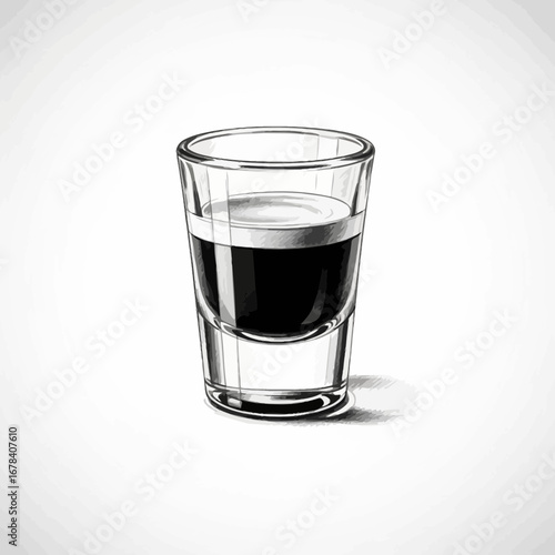 Stylized Sketch of a Layered Cordial Shot Glass Against a White Backdrop