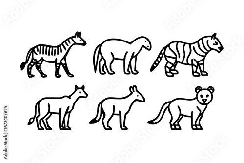Vector art of cartoon animal set with zebra, tiger, horse and lion