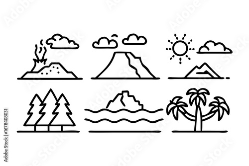 Vector art of nature landscape icons set for travel design