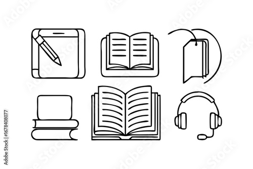 Vector art of online education icons for elearning and webinars