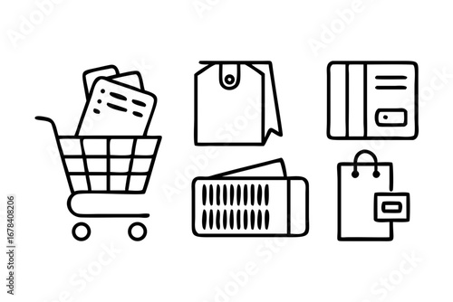 Vector art of shopping cart, wallet, credit card and shopping bag