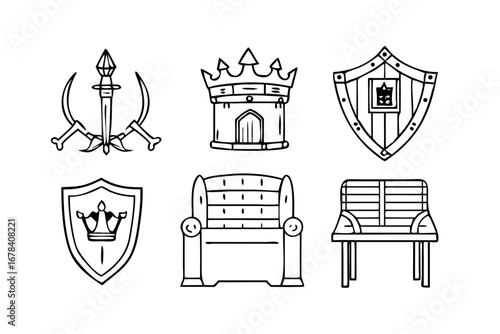Vector art of set of medieval royal icons