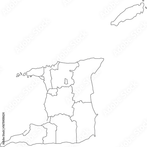 Trinidad and Tobago High detailed map with Regions
