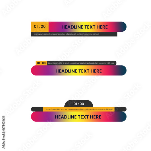 Set Banners And Lower Thrid For News Channel Color Gradient Simple Vector