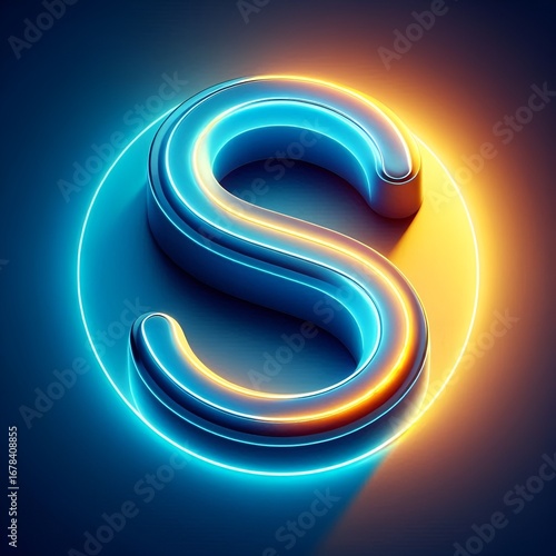 3D Neon S Logo | Futuristic Blue & Yellow Glowing Design