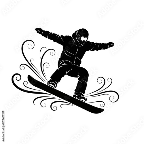 Dynamic snowboarder catches air with stylish flourish, capturing winter sports thrill and adventure