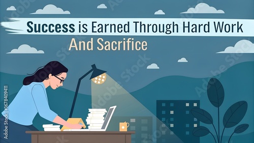 Achieving Success Through Diligent Work and Sacrifice Vector Illustration.