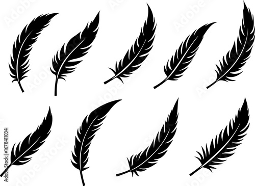 feathers vector illustration, feather, bird, vector, pen, quill, illustration, set, icon, plume, silhouette, pattern, wing, symbol, art, light, drawing, ink, design, fluffy, nature, writing, soft, obj