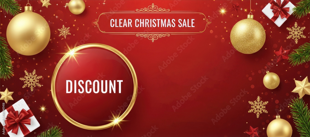 Naklejka premium A Festive Voucher Template for a Christmas Discount, A Christmas Sale Banner, Copy Space with an Empty Text Area, and a Christmas Discount Big Sale Concept Banner.
