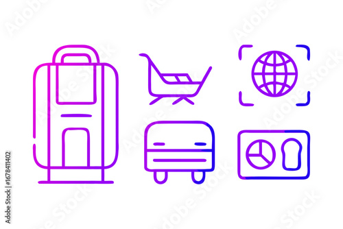 Vector art of travel and transportation icons in linear style