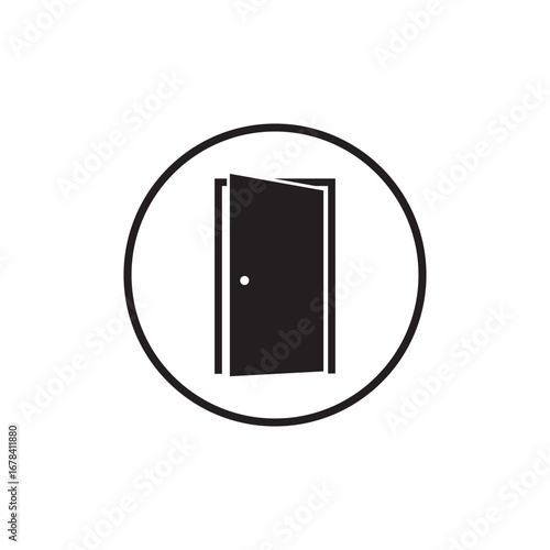 Door icon. Open door icon set. Entrance symbol. Door with handle line design.