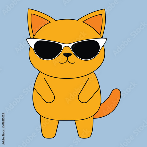 Cute Grumpy Cat Wearing Sunglasses Cartoon Vector Illustration