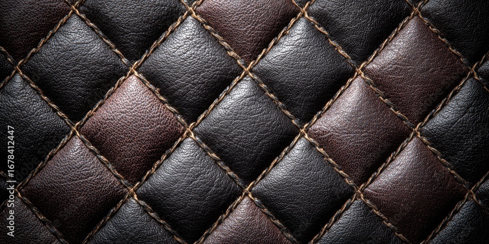 Fototapeta premium Close-up of quilted leather, brown and black diamond pattern