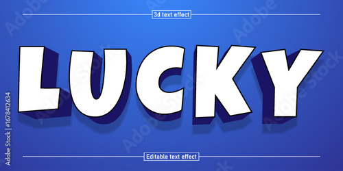 Lucky text effect with 3d style on blue background