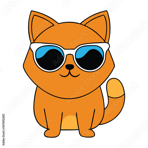 Cute Grumpy Cat Wearing Sunglasses Cartoon Vector Illustration