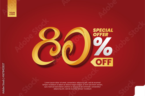 80 Percent Off Sale Promotion Label with Red Chat Bubble