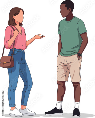 Two people a woman and a man engaged in conversation.
