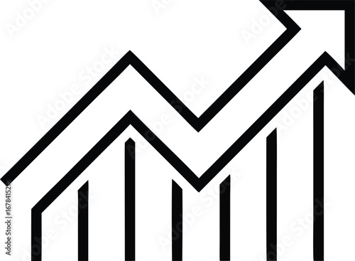 Black arrow graph trending upwards with vertical bars