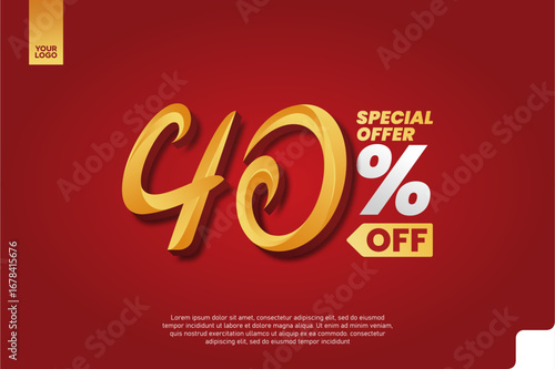 40 Percent Off Sale Promotion Label with Red Chat Bubble