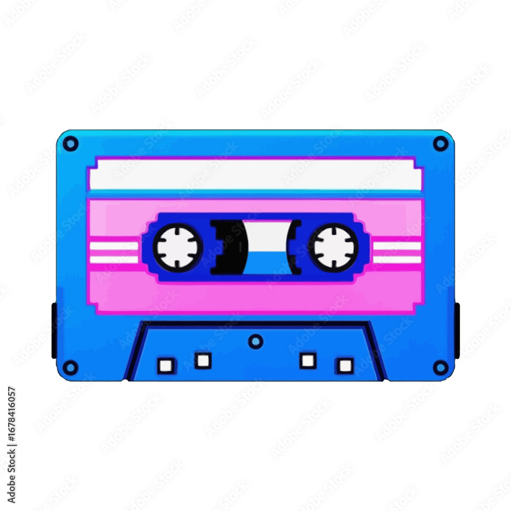 Fototapeta premium Vector art of retro cassette tape in blue and pink color
