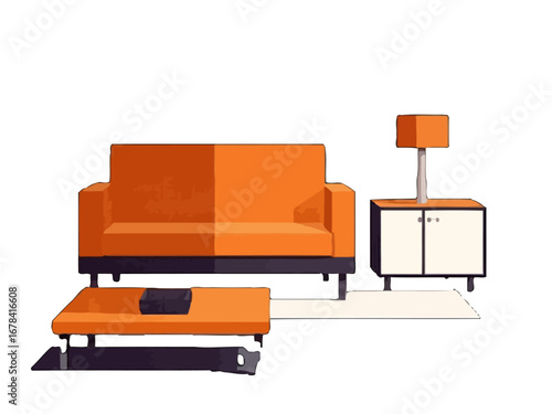Vector art of modern orange furniture set for living room