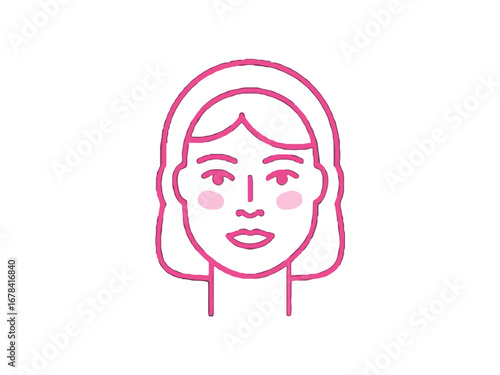 Vector art of beautiful woman face with pink cheeks and hair