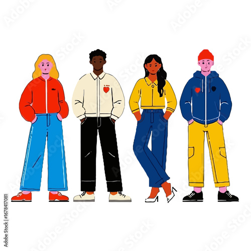 Vector art of diverse group of young people standing together