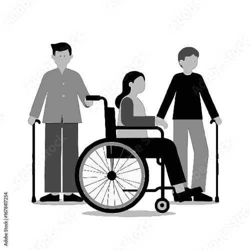 Vector art of medical staff assisting a disabled person in wheelchair