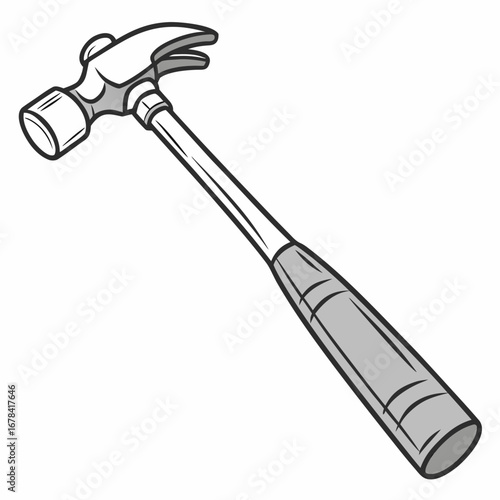 A simple cartoon illustration of a claw hammer tool with a grey handle isolated on a white background