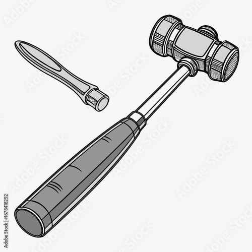Medical reflex hammer with detachable percussion head isolated on white background